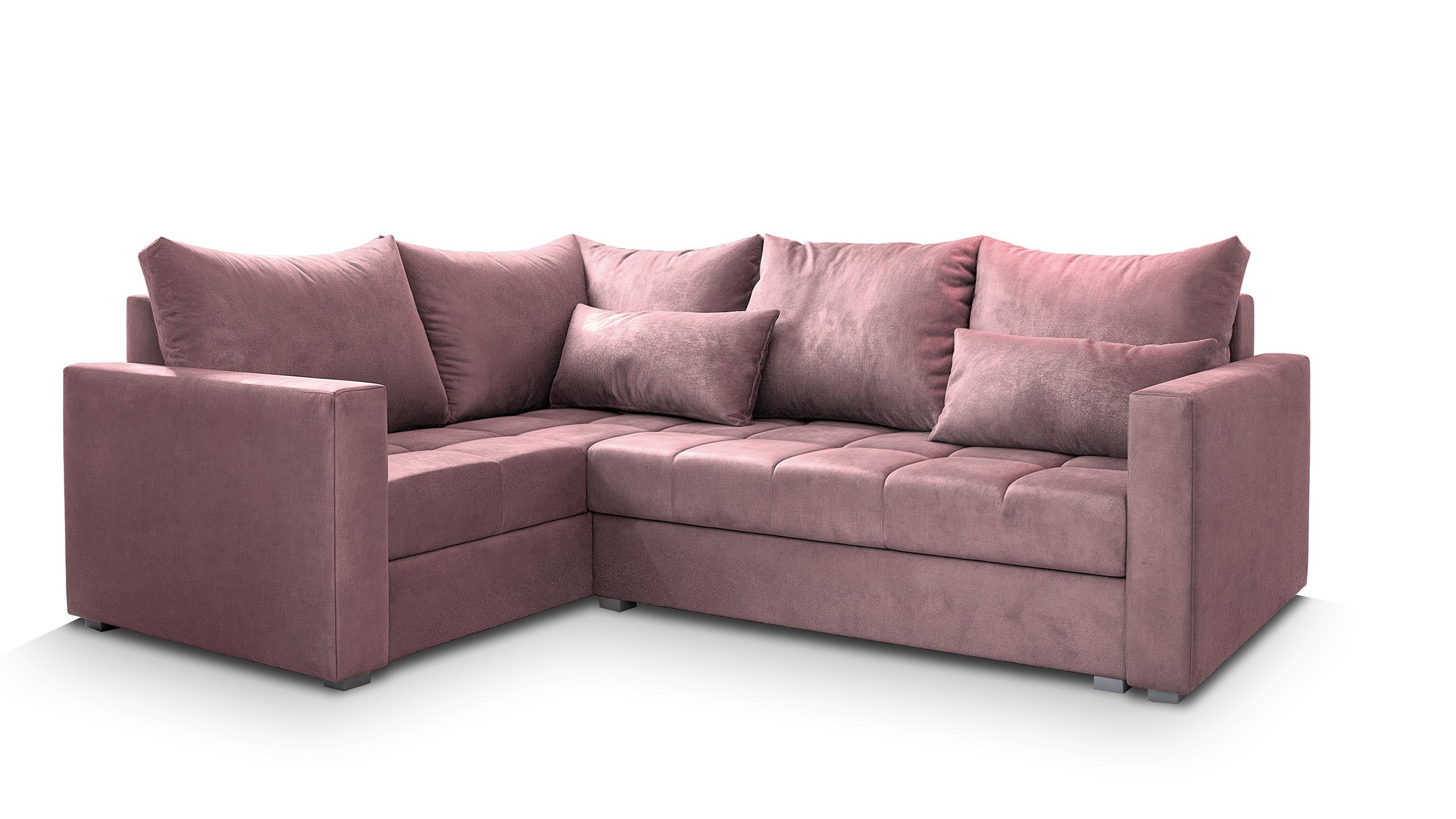 ECKSOFA LIRENO L-S Rosa Plüsch-Stoff mit Schlaffunktion - Rosa/Grau, Holz/Kunststoff (220/153cm) - MASSENO