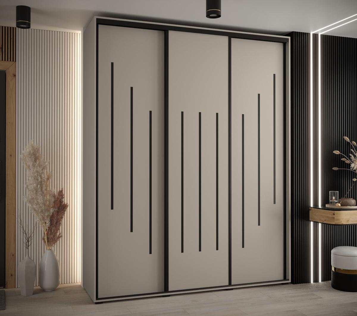SCHWEBETÜRENSCHRANK 235,2/200/60 3-türig - Kaschmir/Schwarz, Holz/Metall (200/235.2/60cm) - MÖBEL KRYSPOL