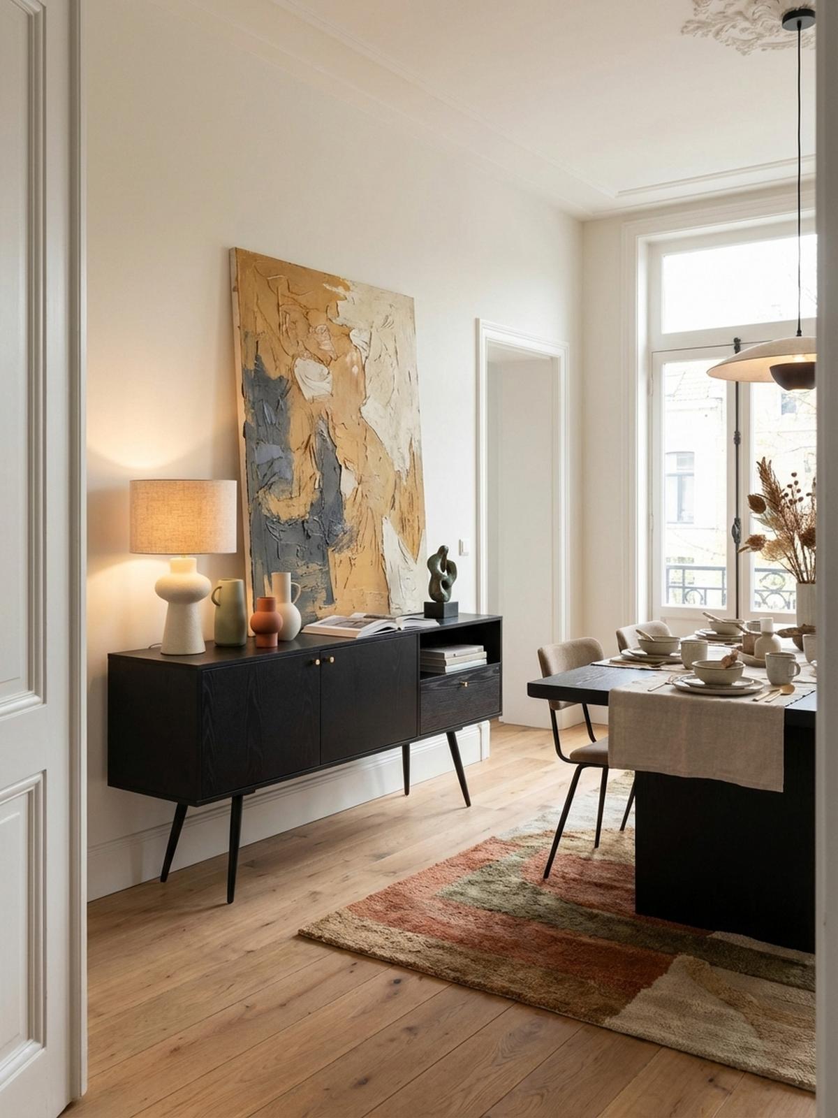SIDEBOARD – Schwarz/Eiche-Dekor, 140x75x40 cm, mit 2 Türen, Schublade, offenes Fach - Schwarz, Holzwerkstoff/Metall (140/75/40cm) - KADIMA DESIGN