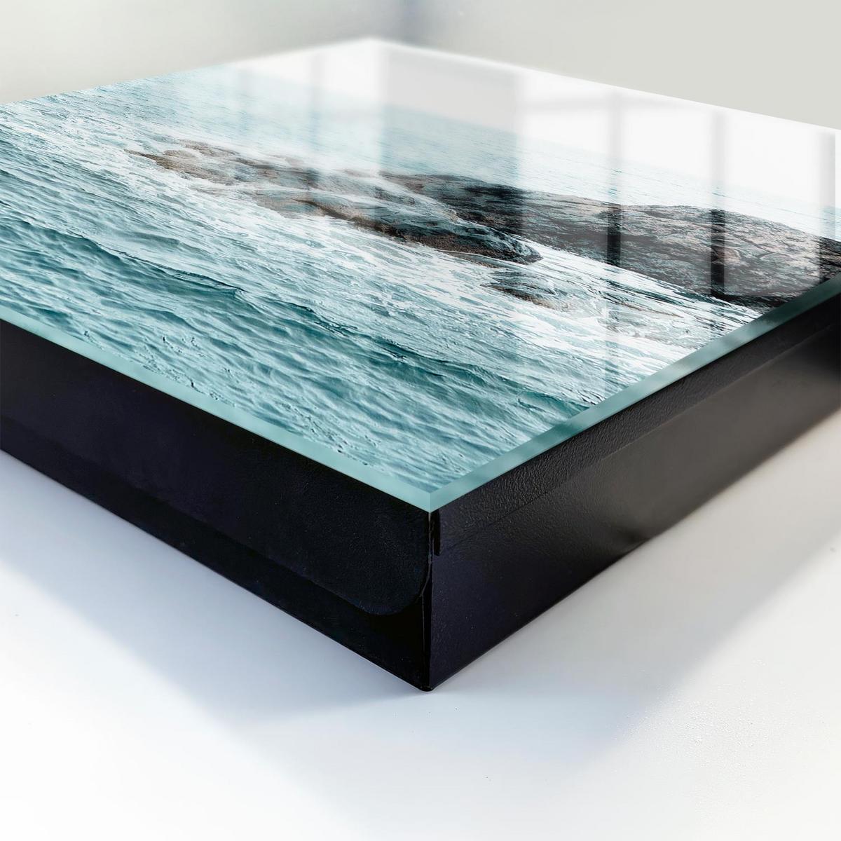 SCHLÜSSELBOX Schwarz 30x30 cm- Türöffnung nach rechts - Meereswellen - Türkis, Metall (30/30/5cm) - TULUP