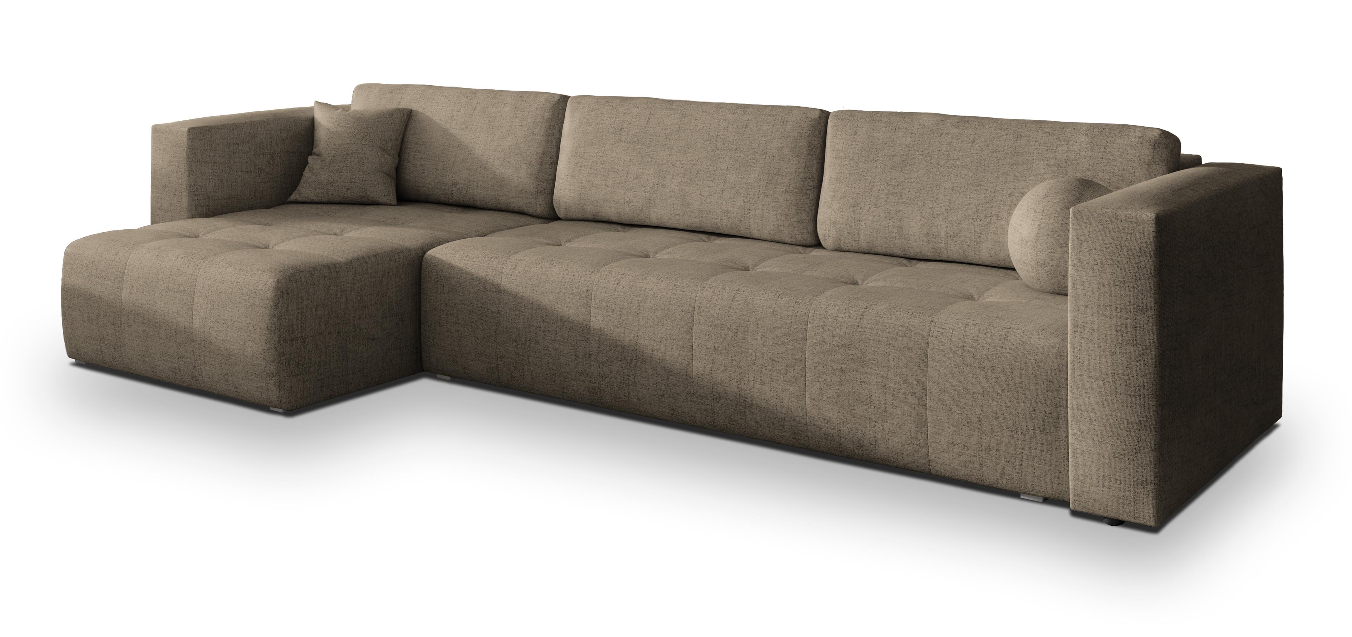 ECKSOFA OLVERA Braun Geflochtener Stoff mit Schlaffunktion - Braun, Holz (347/148cm) - MASSENO