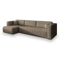 ECKSOFA OLVERA Braun Geflochtener Stoff mit Schlaffunktion - Braun, Holz (347/148cm) - MASSENO
