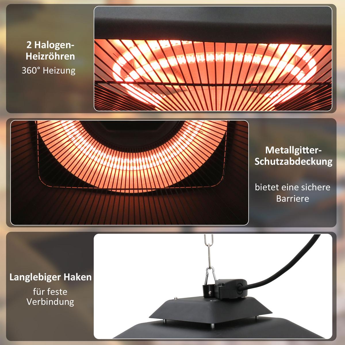HEIZSTRAHLER, Aluminium, Eisen, Schwarz - Schwarz, Metall (43/25/43cm) - Outsunny