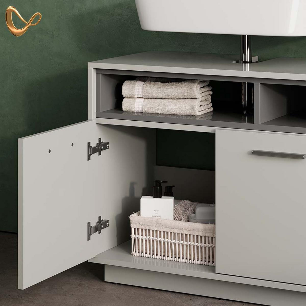 BADMÖBEL-SET Temo Grau 2 Teile - Grau, Holzwerkstoff (80/64/40cm) - Livinity®
