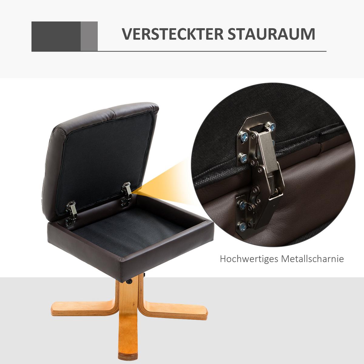RELAXSESSEL mit Hocker Fernsehsessel 360° drehbar Liegefunktion Holz Braun - Braun, Holz/Kunststoff (86/99/80cm) - HOMCOM