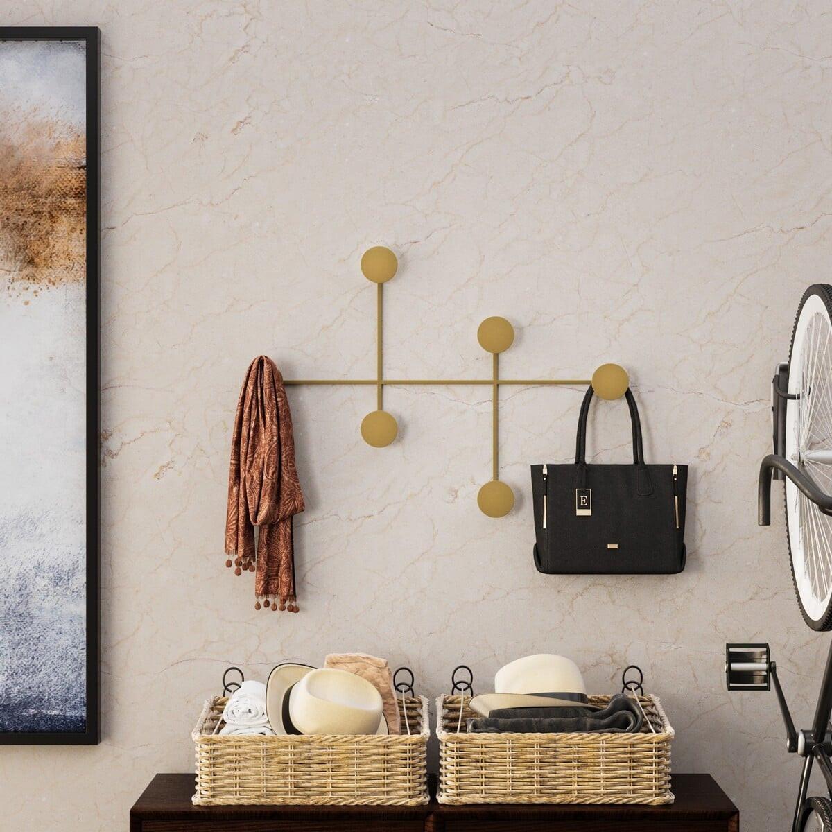 WANDGARDEROBE mit 6 Haken aus schwarzem Metall 82/10/60 cm - Goldfarben, Metall (10/60/10cm) - Calicosy