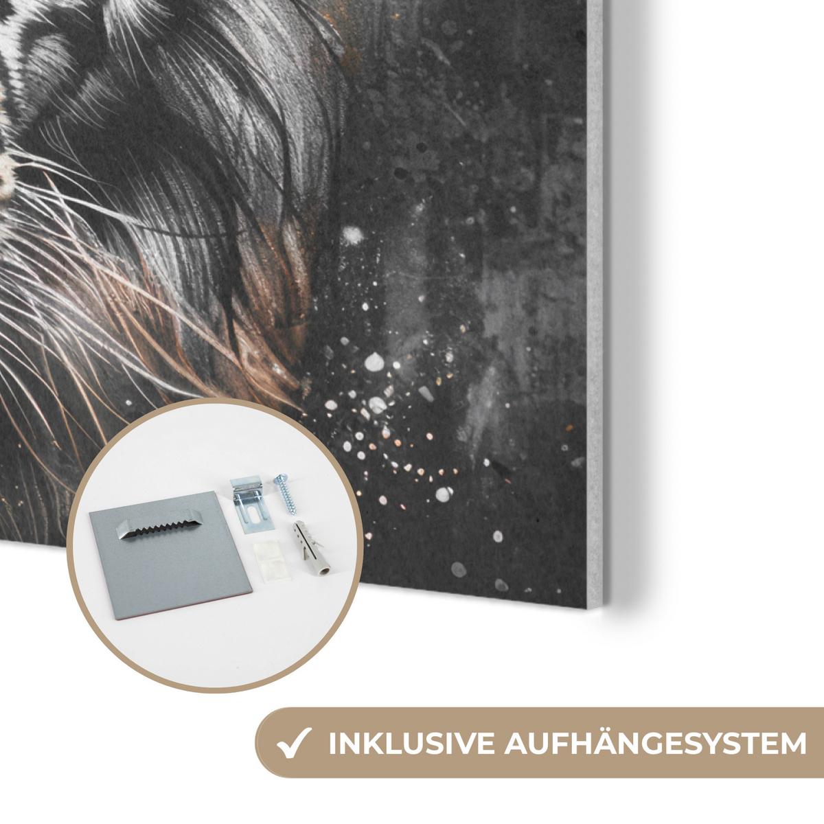 AKUSTIKBILD Tiger - Tiere - Porträt - Luxus - Schwarz Gemälde 80x60 cm - Braun, Kunststoff (80/60/0.9cm) - MuchoWow