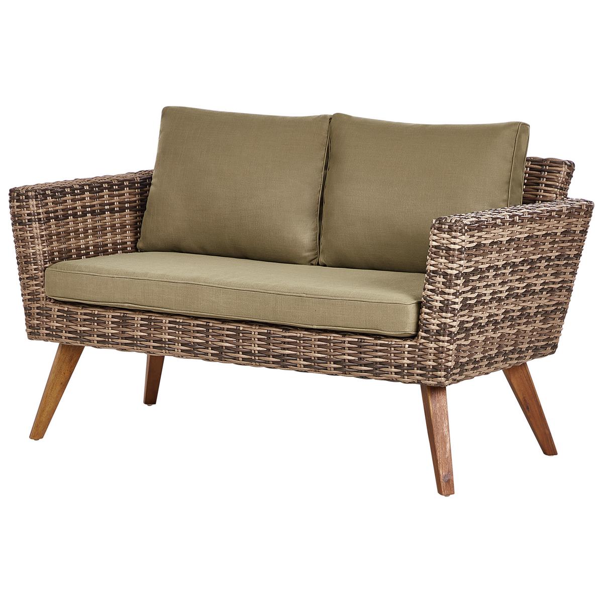4-SITZER LOUNGE PE Rattan Olivgrün Vittoria - Hellbraun/Naturfarben, Kunststoff (70/70/135cm) - Beliani