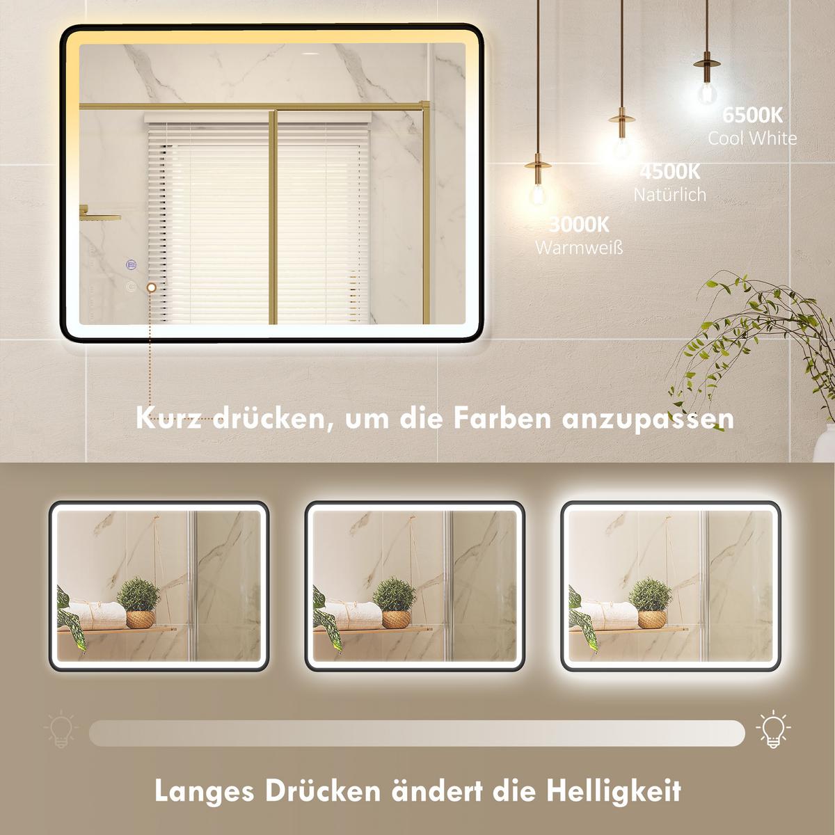 BADEZIMMERSPIEGEL Hartglas Metall Schwarz - Schwarz, Glas (5/60/80cm) - HOMCOM