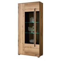VITRINE Eiche Evoke, großer Vitrinenschrank 90 x 200 cm inklusive Beleuchtung - Eichefarben/Schwarz, Glas/Holzwerkstoff (90/200/37cm) - Furn.Design