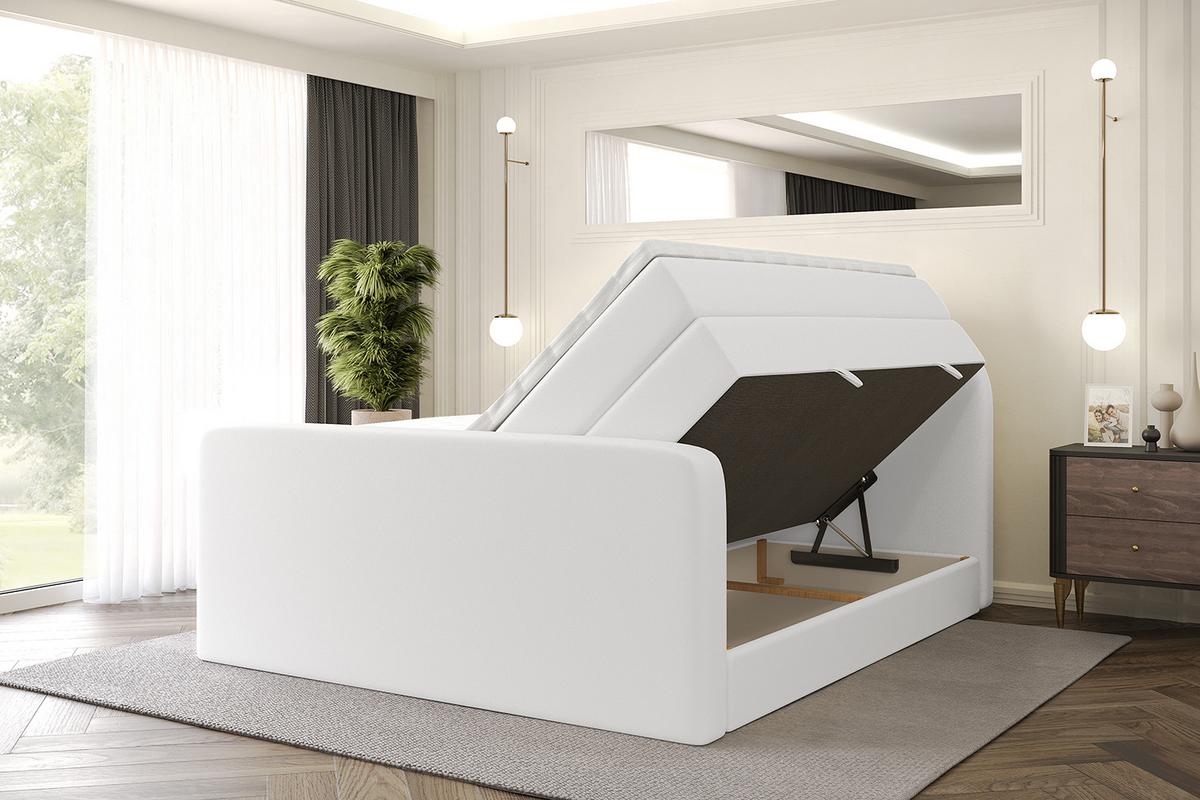 BOXSPRINGBETT mit Matratze und Lattenrost - NOX-Z KING-200x200 - Weiß Kunstleder - Weiß, Holzwerkstoff (200/200cm) - ALTDECOR