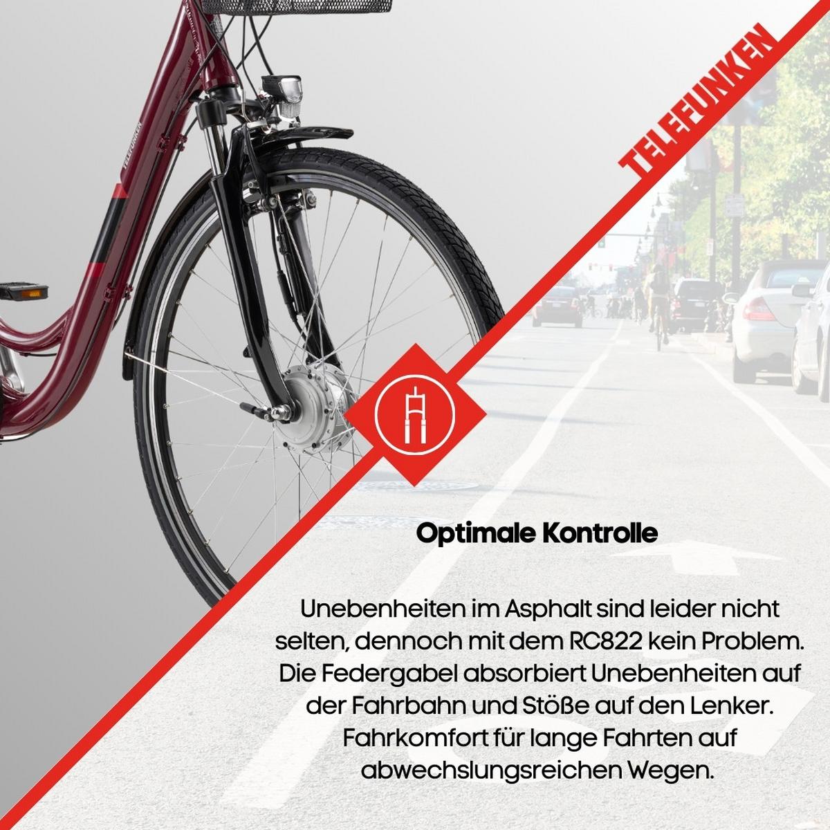 E-BIKE Cityrad Multitalent RC822 Für Damen u. Herren 374,4 Wh Frontmotor 7-Gang-Kettenschaltung 28 Zoll - Weinrot, Metall (114.5cm) - Telefunken