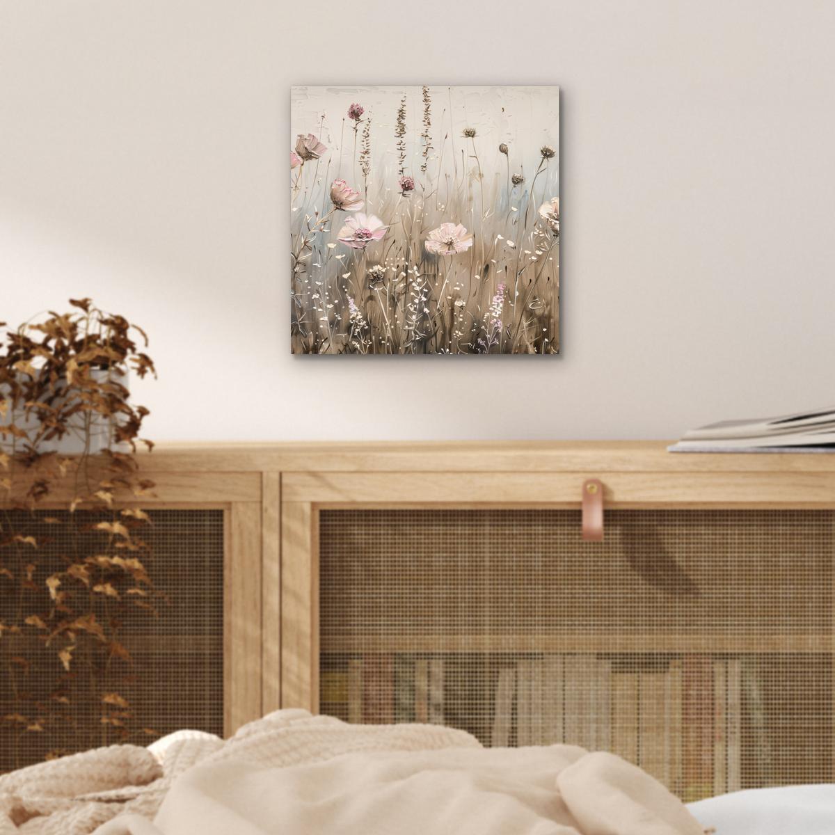 METALLBILD Blumen - Rosa - Modern - Beige 20x20 cm - Beige, Metall (20/20cm) - MuchoWow