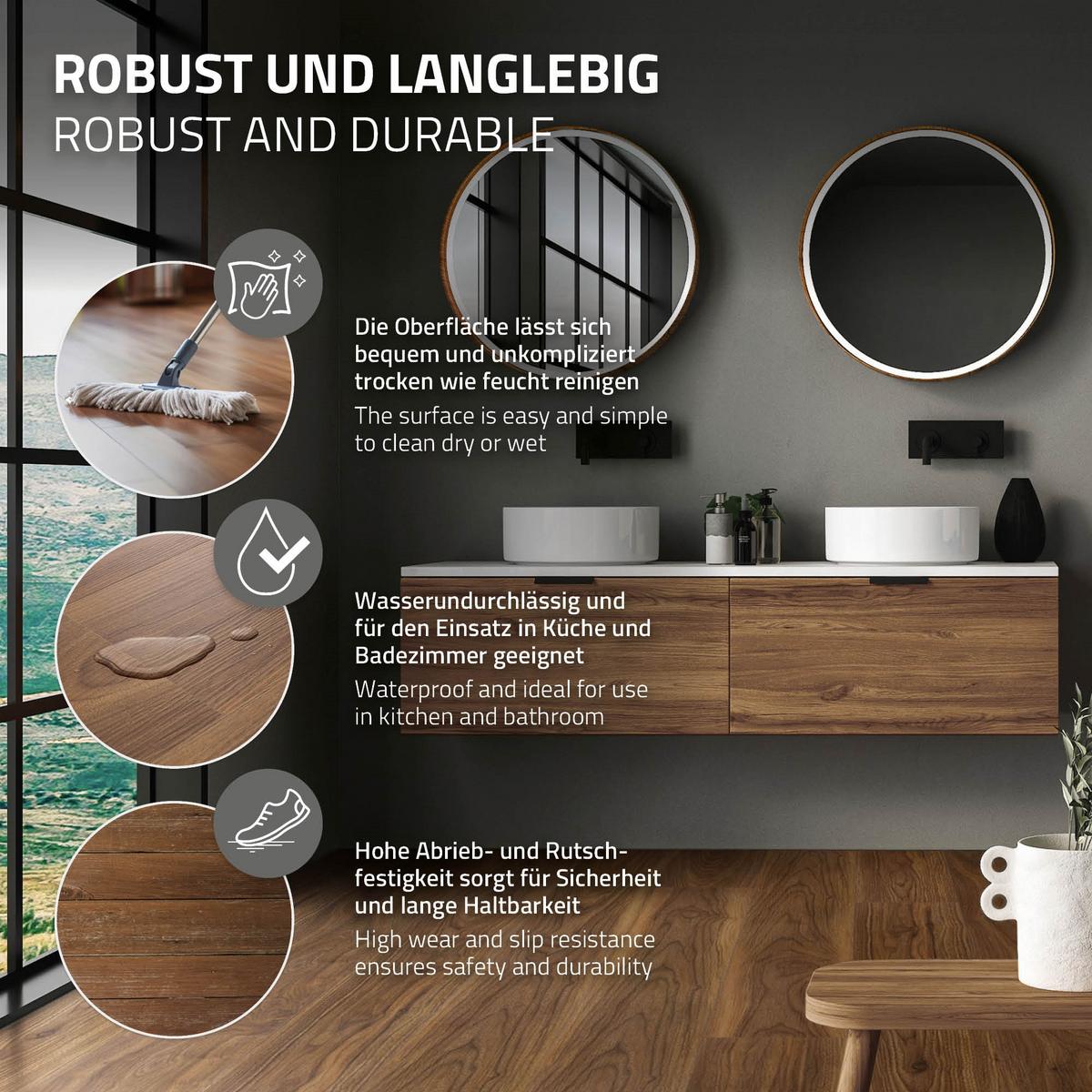 VINYLBODEN Click 1,54m²/7 Dielen Outtrigger Eiche - Dunkelbraun, Kunststoff (122/18/0.42cm) - ML-DESIGN