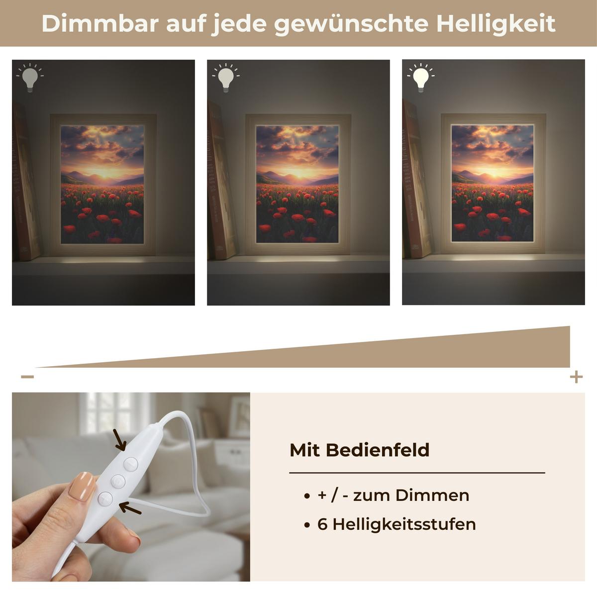 TISCHLEUCHTE Landschaft - Sonnenuntergang - Blumenfeld 15x20 cm - Dunkelblau, Holzwerkstoff (8/15/20cm) - OnlyWow