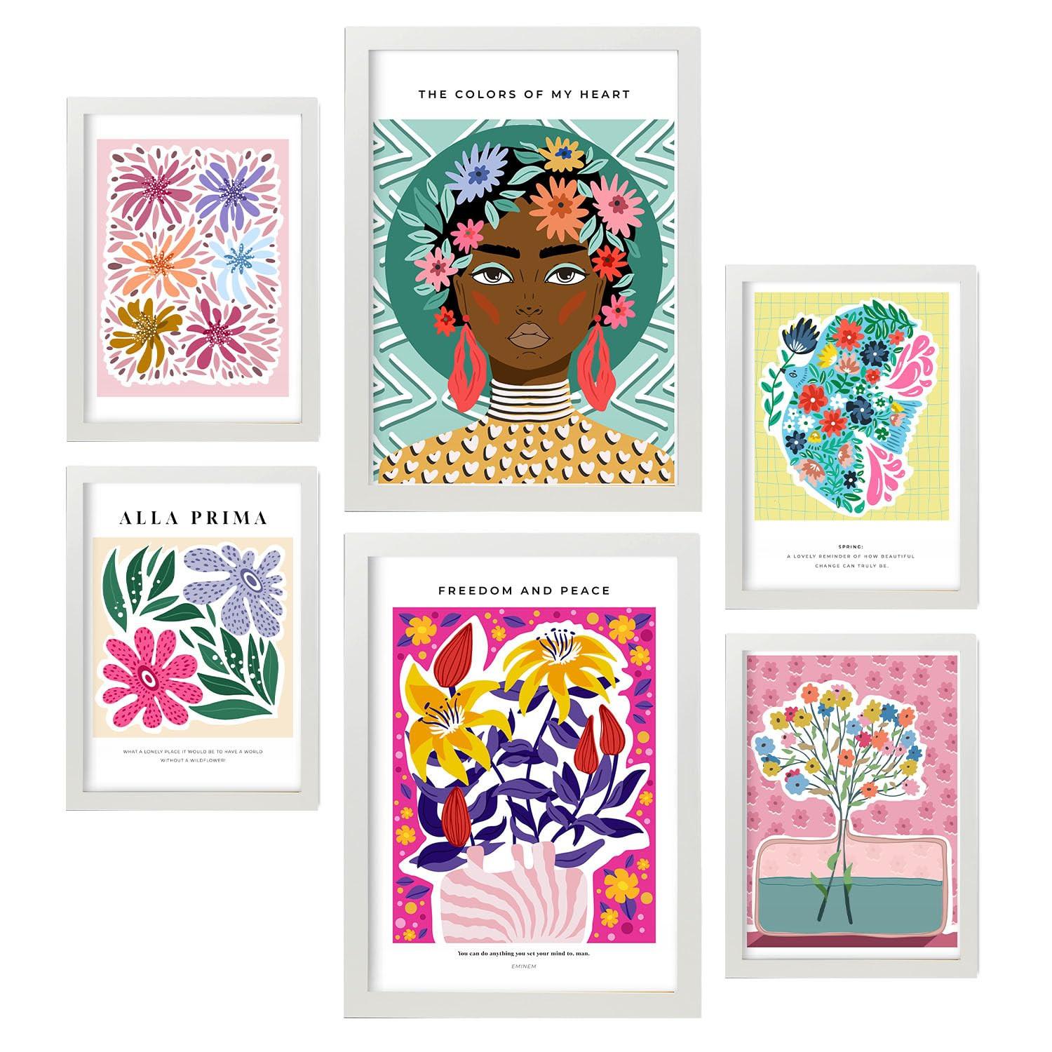POSTER Set Mit 6 Oasis Zusammenfassung A3 & A4 Weißer Rahmen - Weiß, Papier (29/3cm) - Nacnic