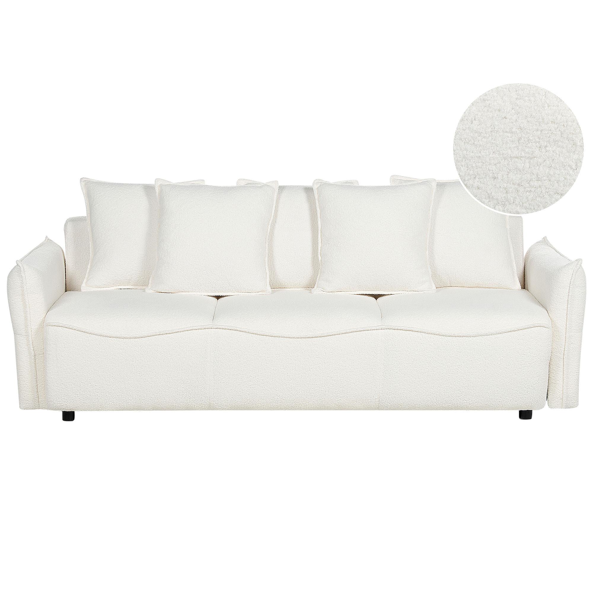 3-SITZER-SCHLAFSOFA Bouclé cremeweiß mit Stauraum Krama - Schwarz/Weiß, Textil (225/87/99cm) - Beliani