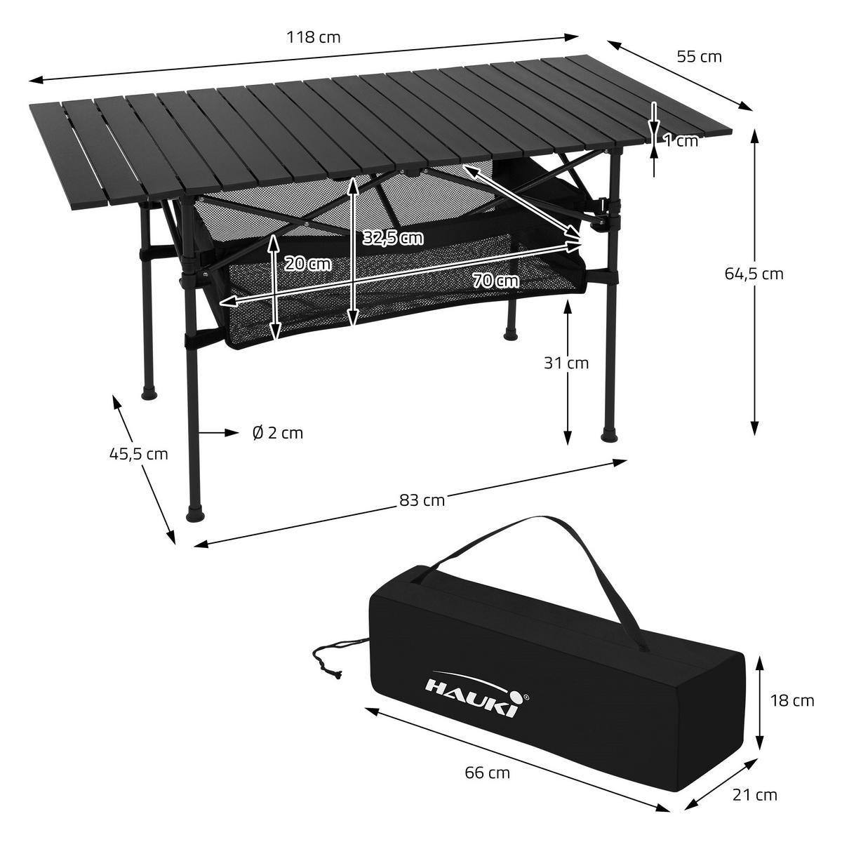CAMPINGTISCH schwarz - Schwarz, Metall (55/118/64.5cm) - Hauki