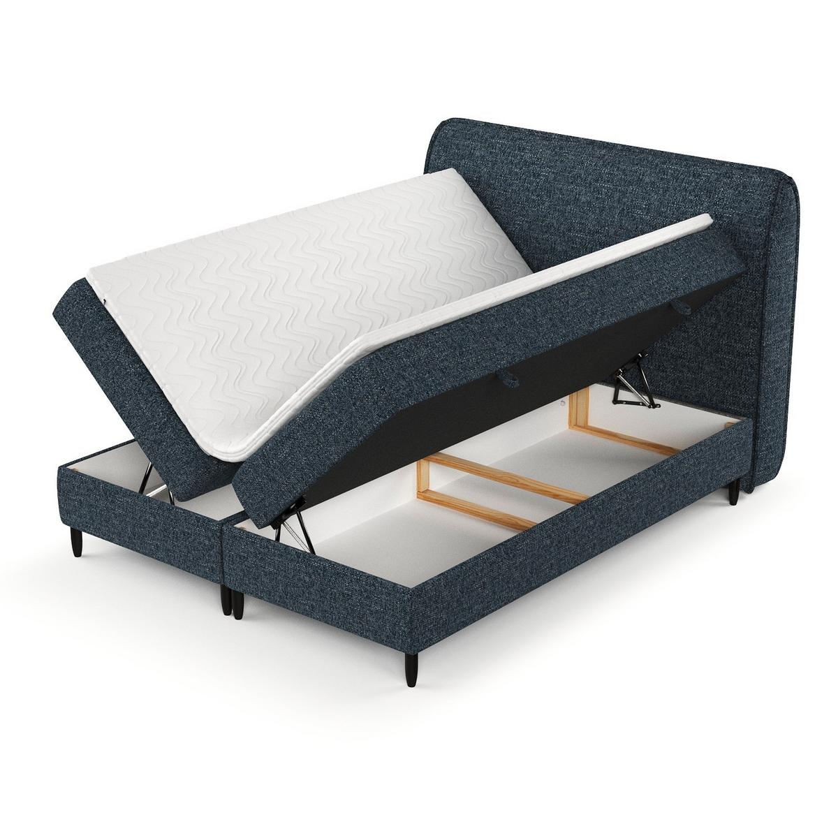 BOXBETT Lunaro 160/200 cm Marineblau im Modesto Stoff - Schwarz/Dunkelblau, Holz/Holzwerkstoff (160/200cm) - AltaBeds