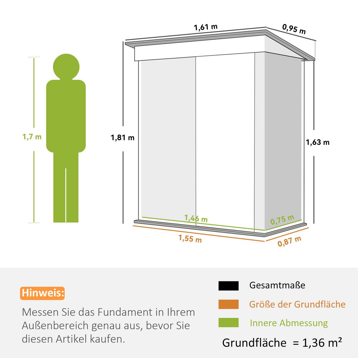 GERÄTEHAUS Verzinkter Stahl Grau - Grau, Metall (95/181/161cm) - Outsunny