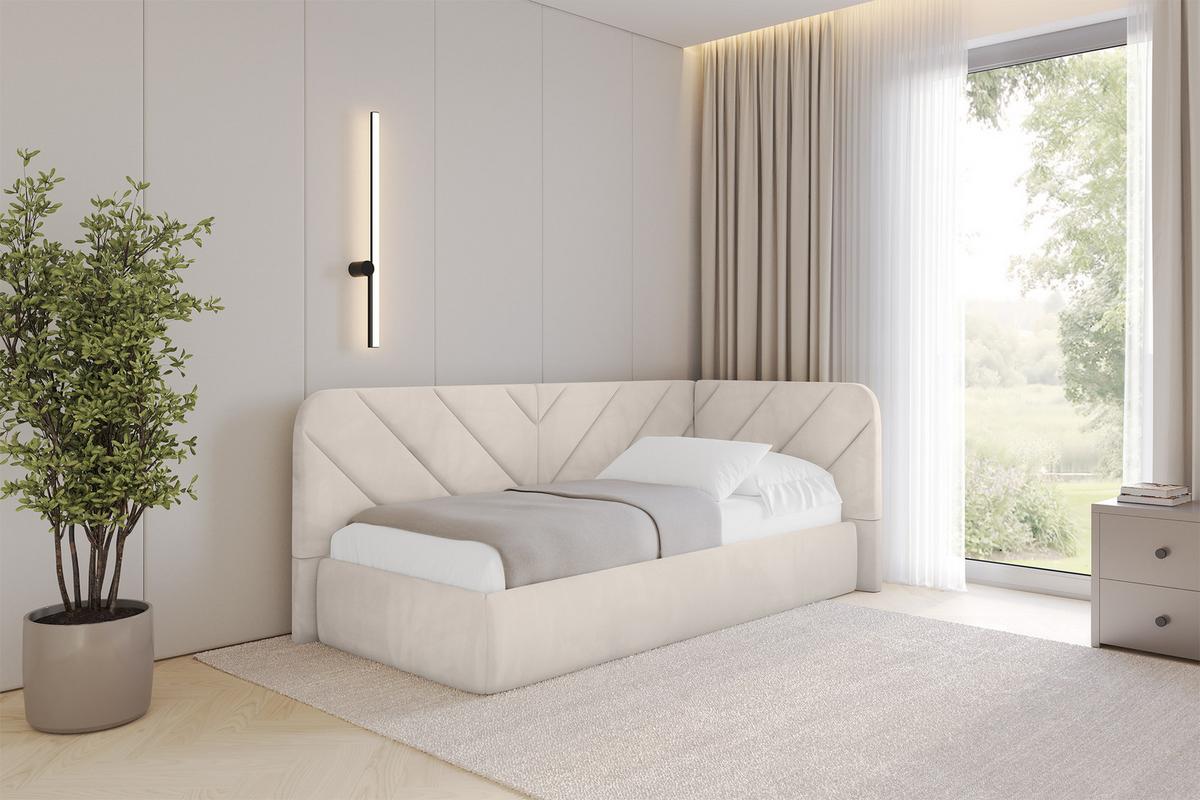 EINZELLBETT Jugendbett mit Bettkasten, Links - FIKY 100x200 Beige - Ecru, Holzwerkstoff/Textil (100/200cm) - ALTDECOR