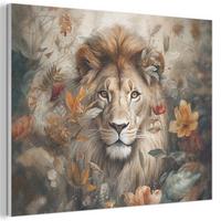 AKUSTIKBILD Löwe - Wildtiere - Pflanzen - Natur - Blumen Wanddeko 70x50 cm - Beige, Kunststoff (70/50/0.9cm) - MuchoWow