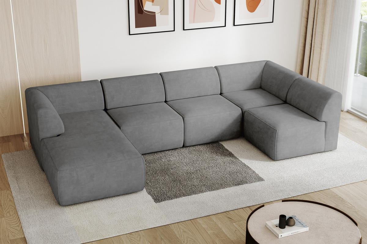 WOHNLANDSCHAFT Ottomane Links MOVO-L 345x180x78 cm Grau Velours - Taupe, Holzwerkstoff/Kunststoff (345/78/180cm) - ALTDECOR