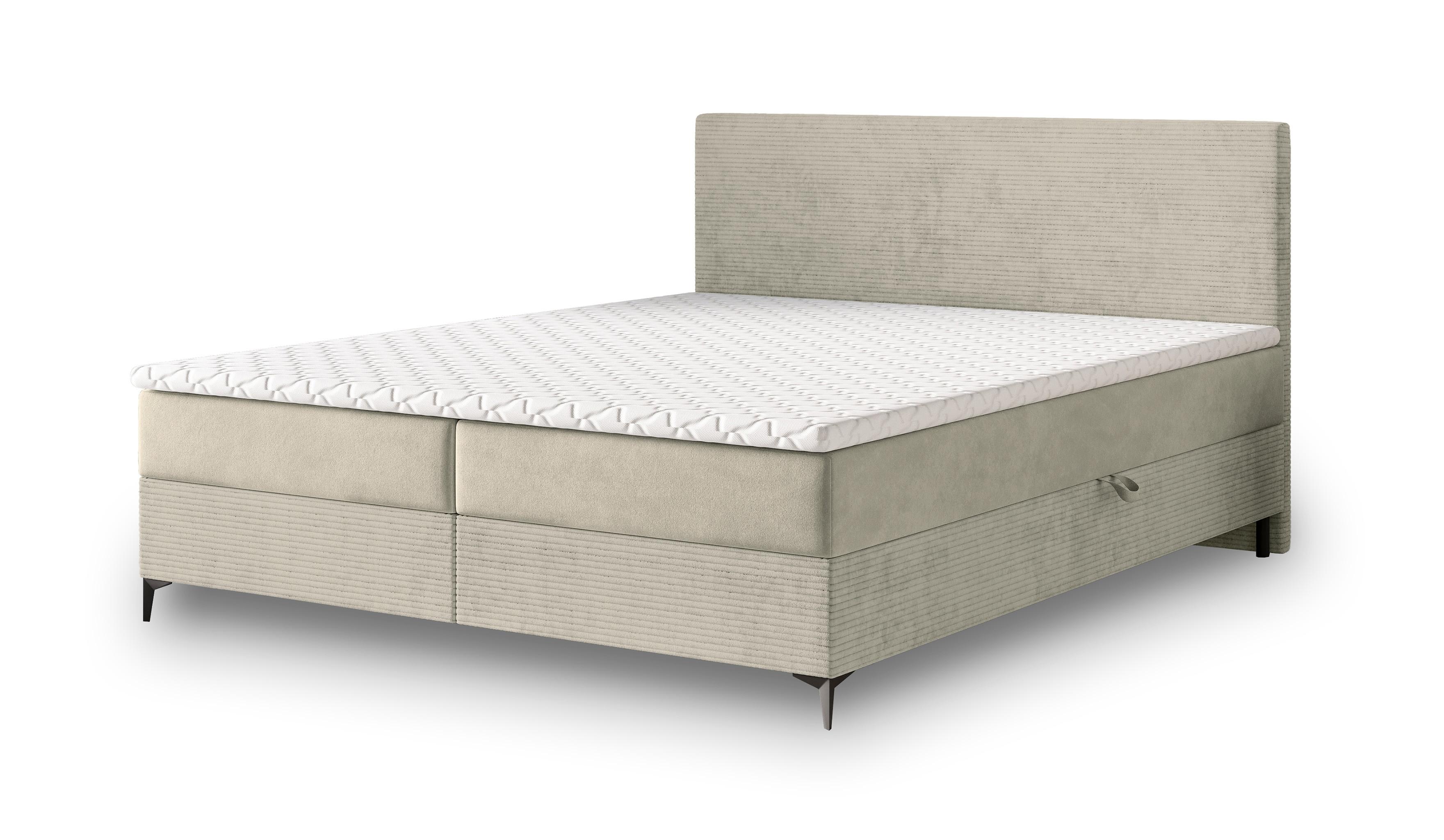 BOXBETT TORREL 160x200 cm mit Matratze und Topper - Creme - Creme, Holz (160/200cm) - MASSENO