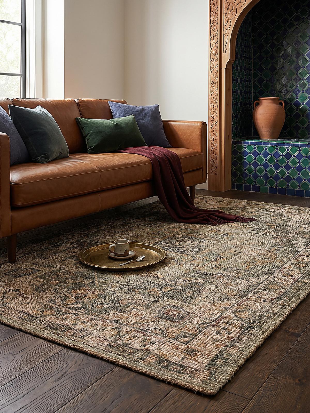 JUTETEPPICH DEEPE, klassisch im Vintage-Stil, Braun-Grün, 200 x 290 cm - Braun, Textil (290/200cm) - KADIMA DESIGN