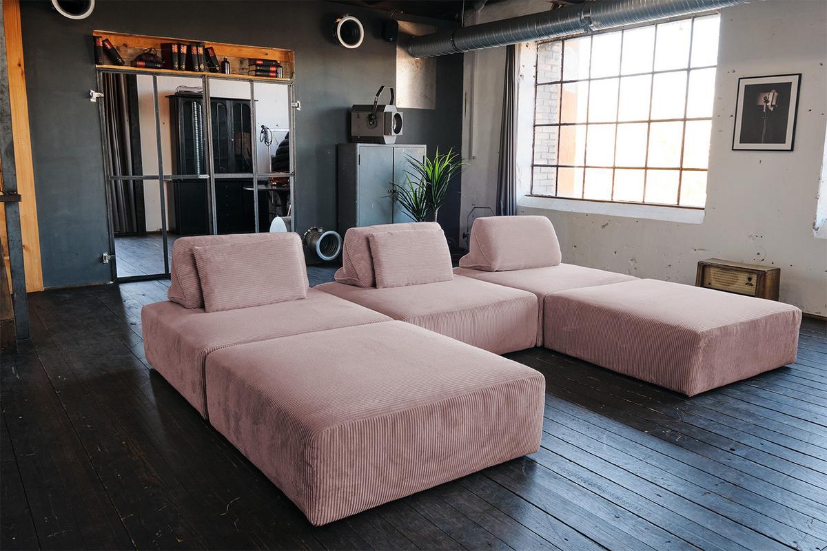 MODULSOFA WIOLO SOFT 5 MODULE 5 KISSEN Pink Cord - Schwarz/Rosa, Kunststoff/Textil (333/84/222cm) - KAWOLA