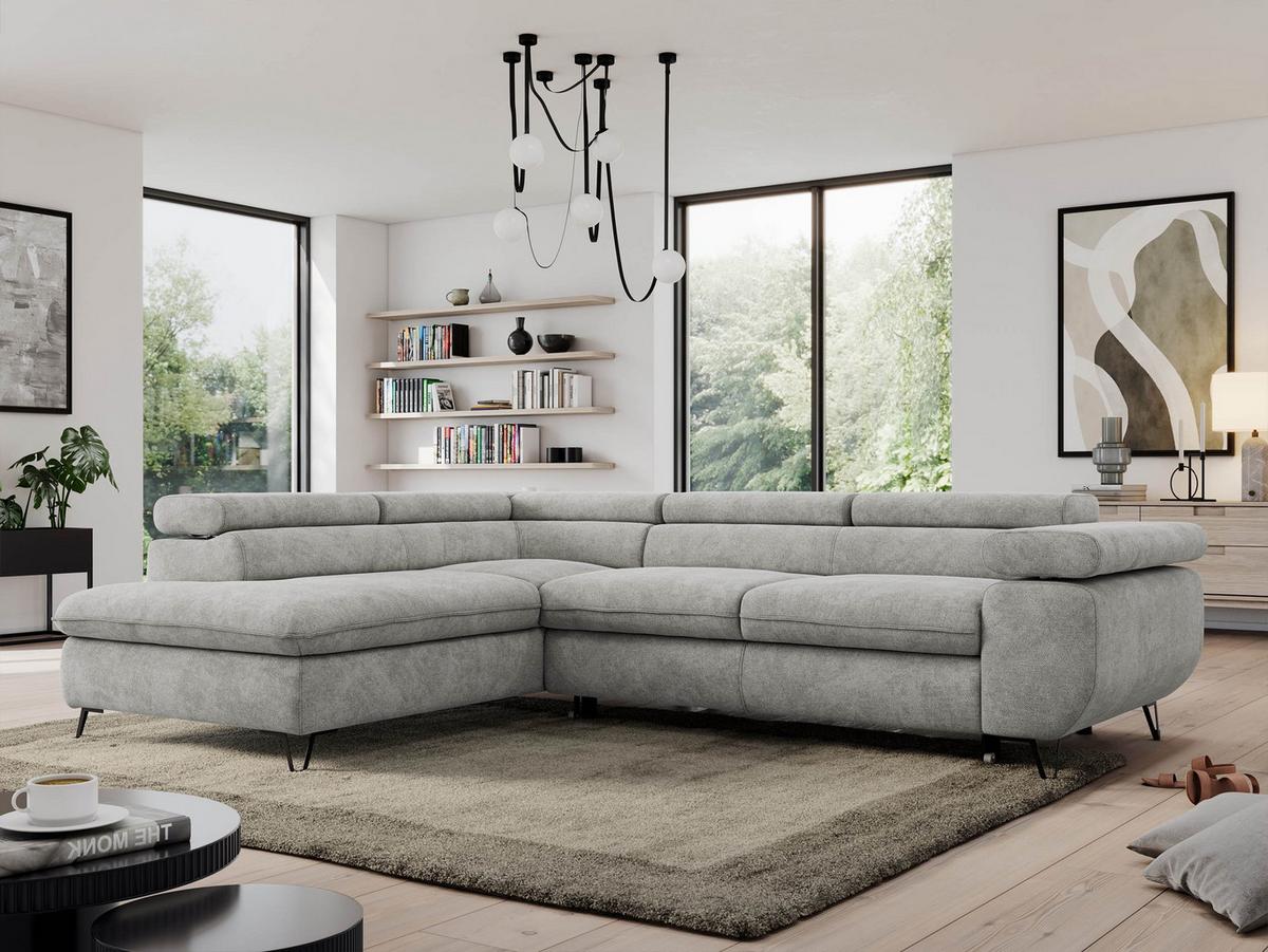 ECKSOFA PEDRO L Hellgrau Struktur - Links Seite - Hellgrau/Schwarz, Textil/Metall (208/273cm) - MKS