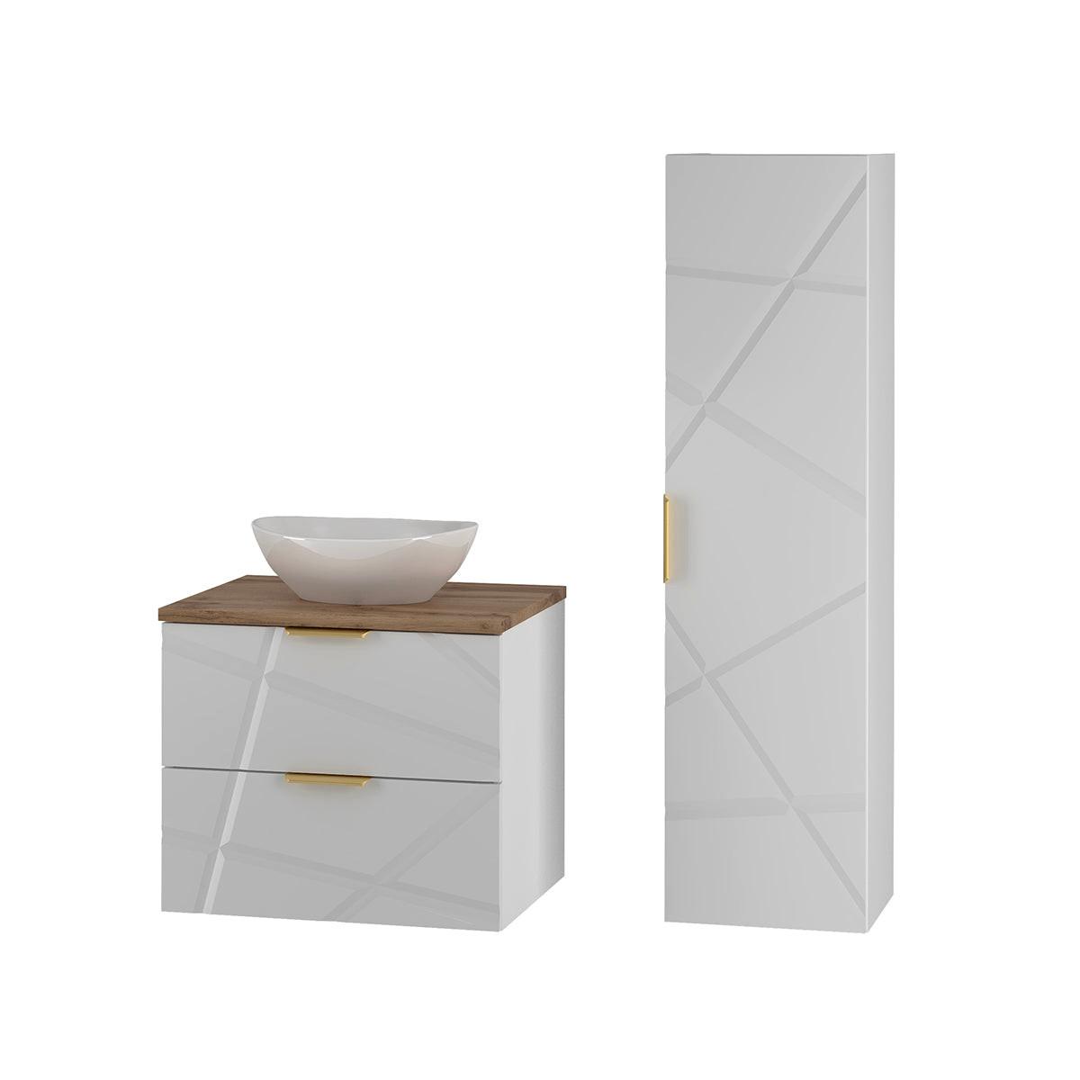 BADMÖBEL 60.6cm Aurora 2er-Set Weiß - Weiß, Holzwerkstoff (60.6/52.2/46.5cm) - Petits-meubles