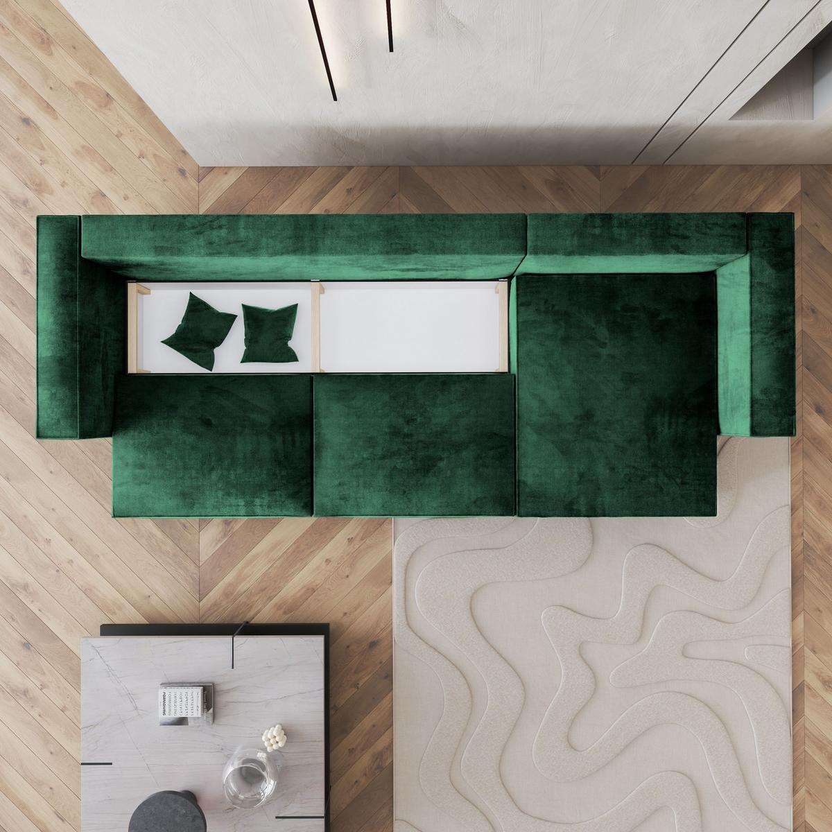 ECKSOFA TOLMO M Grün Velours-Stoff mit Schlaffunktion - Grau/Grün, Holz/Kunststoff (347/148cm) - MASSENO