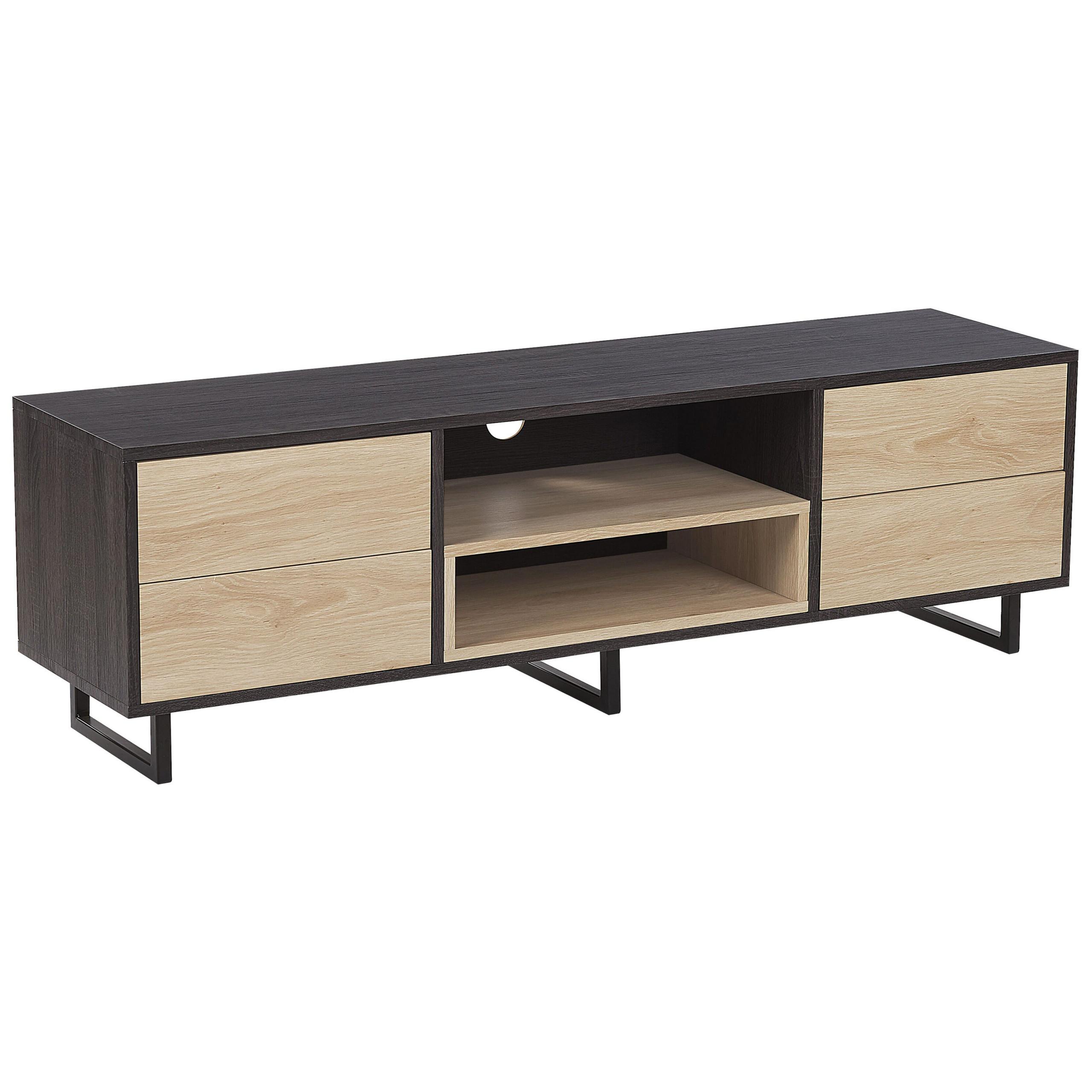 TV-MÖBEL Hellbraun, Dunkelbraun, Schwarz FRANKLIN 35/140/44 - Hellbraun, Holzwerkstoff (140/44/35cm) - Beliani