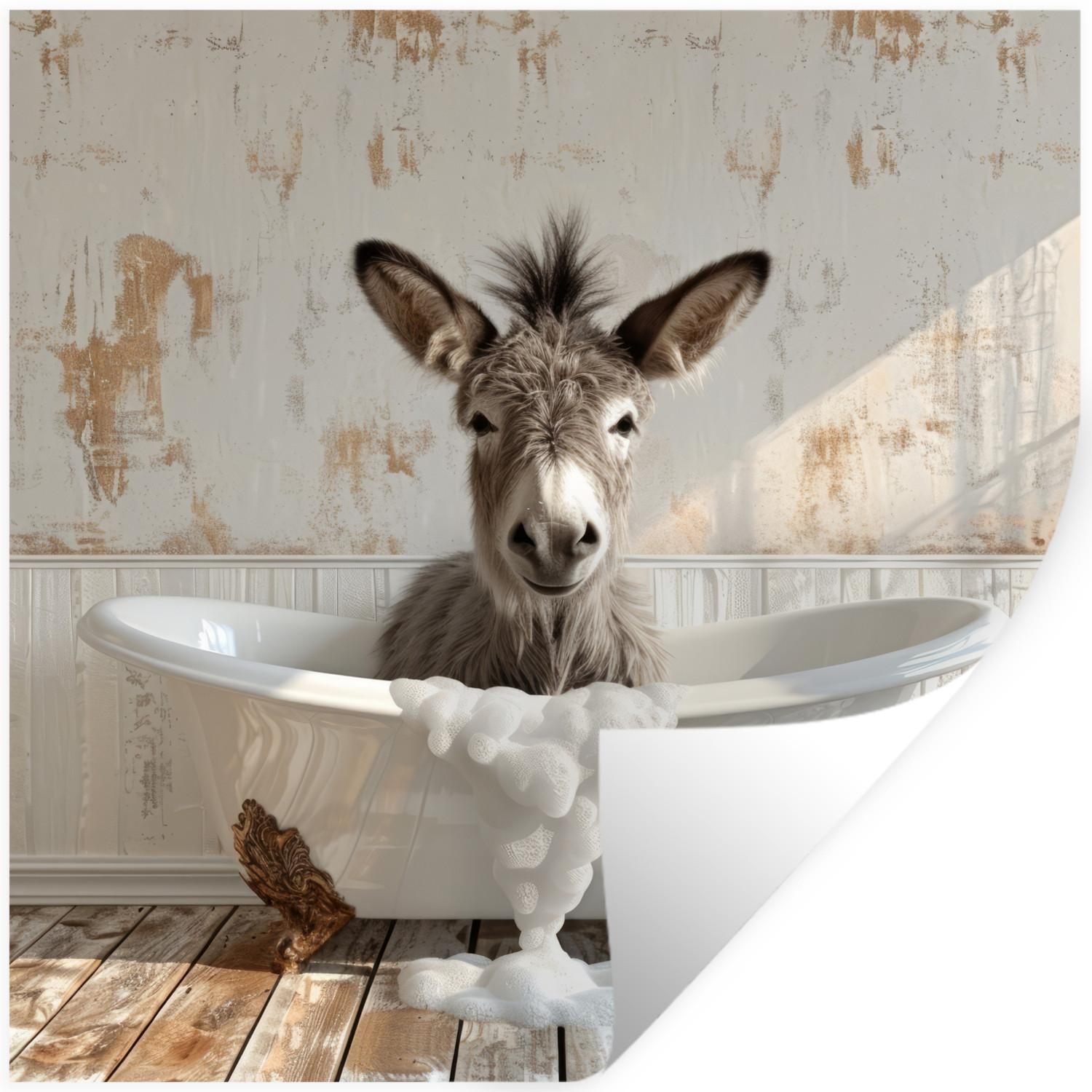 WANDTATTOO Esel - Tiere - Badewanne - Schaumstoff Wanddeko 50x50 cm - Weiß, Kunststoff (50/50/0.1cm) - MuchoWow