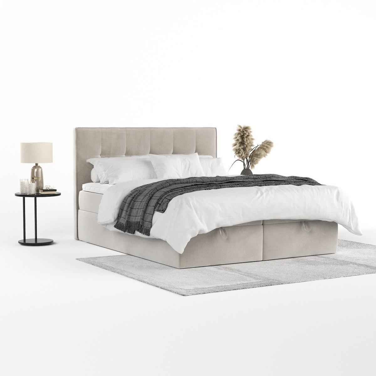 BOXBETT Tivra 160/200 cm Hellbeige im Paros Stoff - Beige/Schwarz, Holz/Holzwerkstoff (160/200cm) - AltaBeds