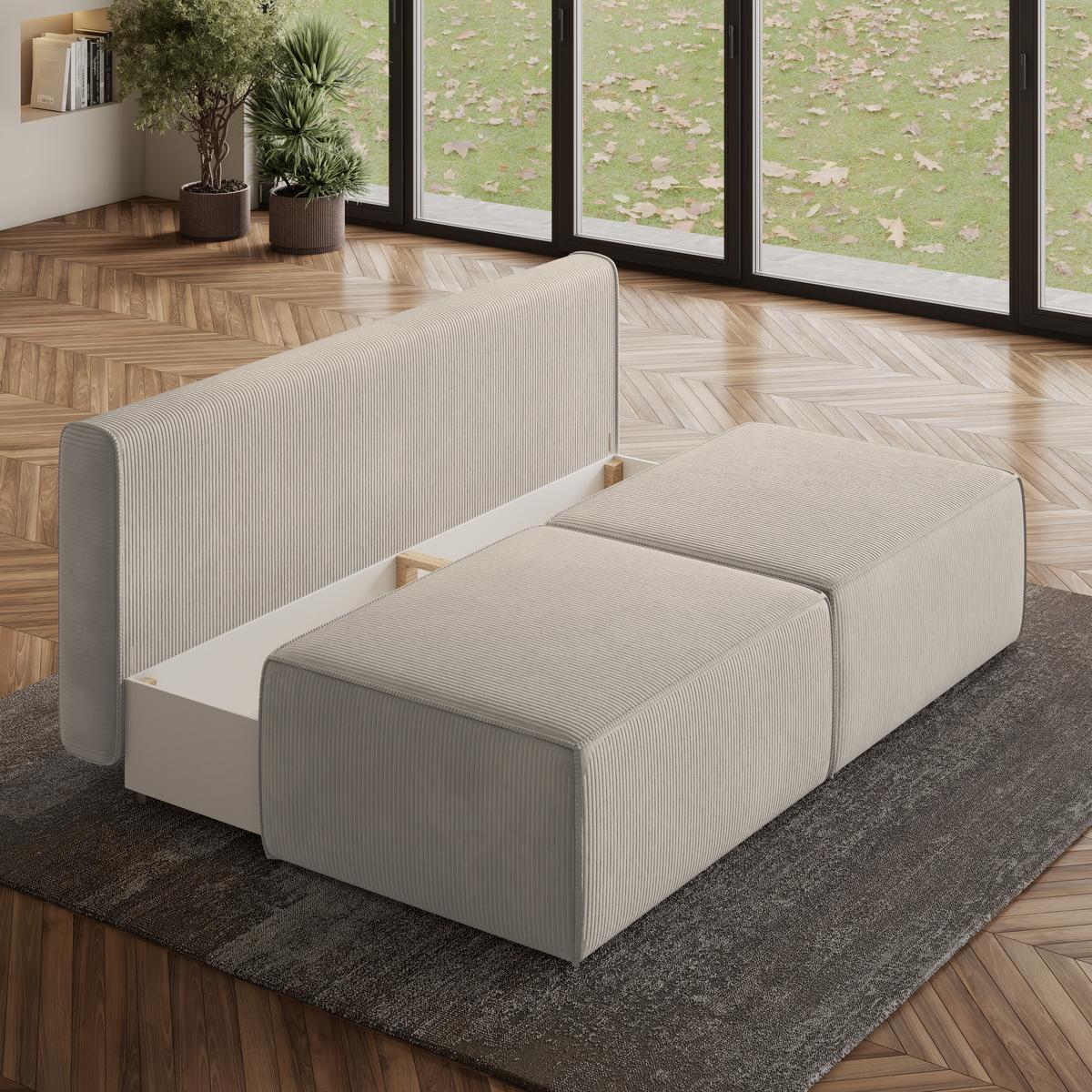 ECKSOFA VARNA P Creme Kordstoff mit Schlaffunktion - Creme/Grau, Holz/Kunststoff (196/158cm) - MASSENO