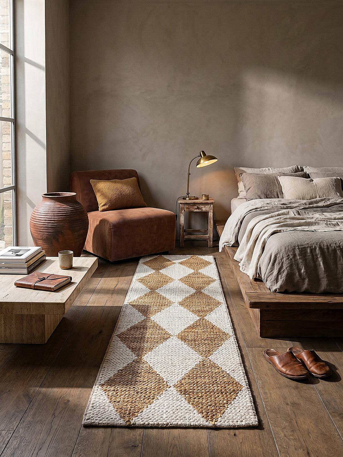 JUTETEPPICH BAIN, mit Rautenmuster, Beige, 60 x 230 cm - Beige, Textil (230/60cm) - KADIMA DESIGN