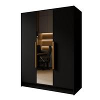 DREHTÜRENSCHRANK RENVO 150/200/51 cm Modern Kleiderschrank 3-türig mit Spiegel Schwarz - Schwarz, Holzwerkstoff (150/200/51cm) - MASSENO