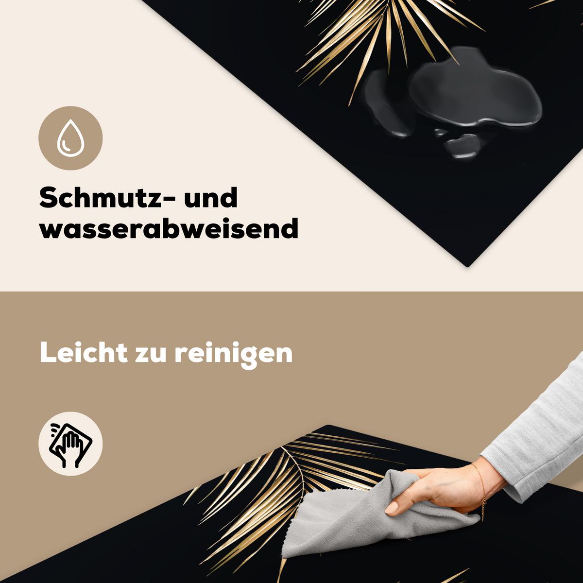 HERDABDECKPLATTE Blätter - Pflanzen - Gold - Schwarz - Luxus Induktionsmatte 78x78 cm - Goldfarben, Kunststoff (78/78/0.2cm) - MuchoWow