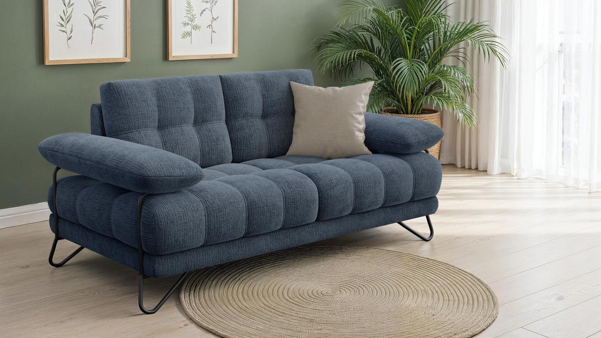SOFA BUBBARA 2-Sitzer, marineblau - Blau/Schwarz, Holz/Textil (185/87/96cm) - Wozimo