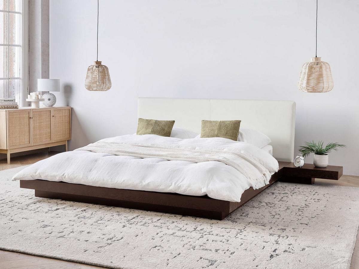 BETT mit Lattenrost 160/200 cm Dunkler Holzfarbton Zen - Dunkelbraun, Holzwerkstoff (160/200cm) - Beliani