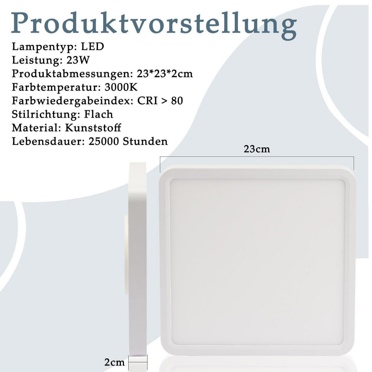 LED-DECKENLEUCHTE Energie 23/23/2 cm - Weiß, Kunststoff (23/23/2cm) - Nettlife