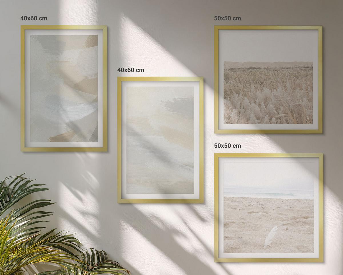 BILDER SET 4er Set - 50x50 cm & 40x60 cm Goldrahmen - Abstrakter Hintergrund mit feinen Strichen - Goldfarben, Kunststoff (50/50cm) - TULUP