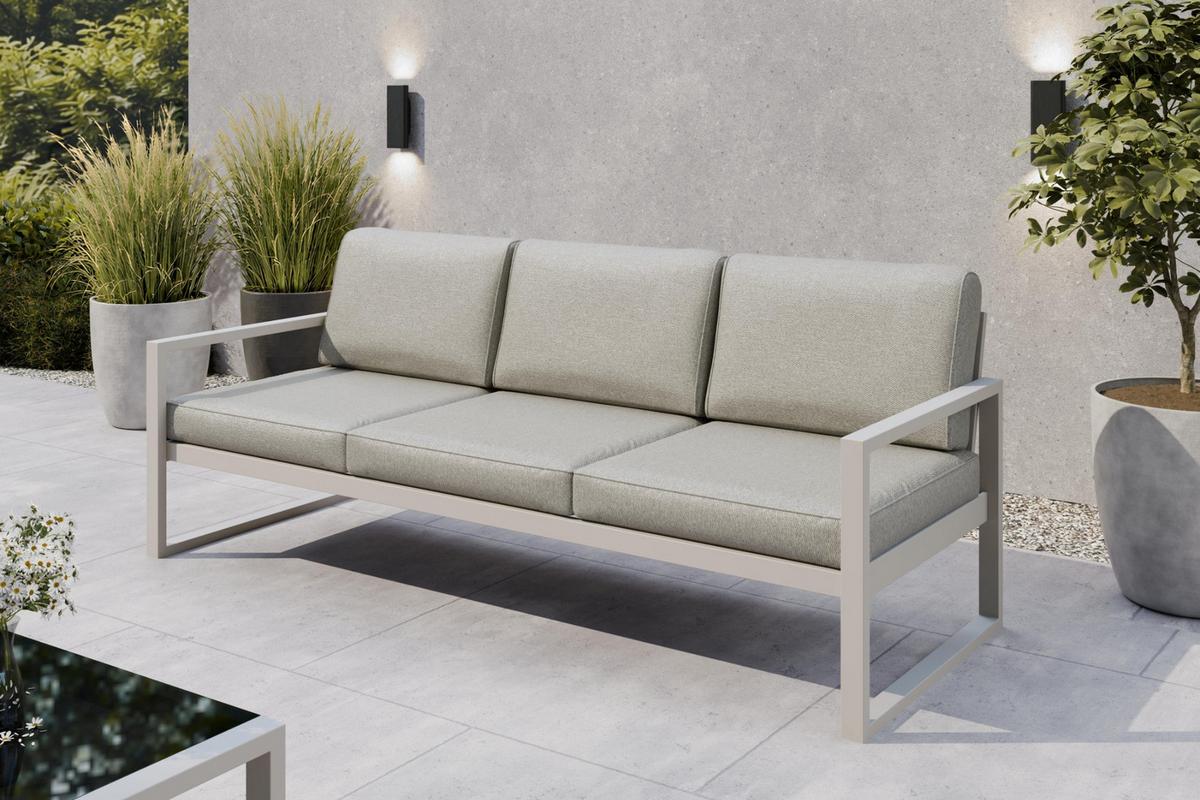 GARTENBANK Bellano Outdoor 3-Sitzer Polster-Loungebank, Stahlgestell Kaschmir, Taupe 76/216/80 cm - Beige, Textil (216/86/80cm) - WFL GROUP