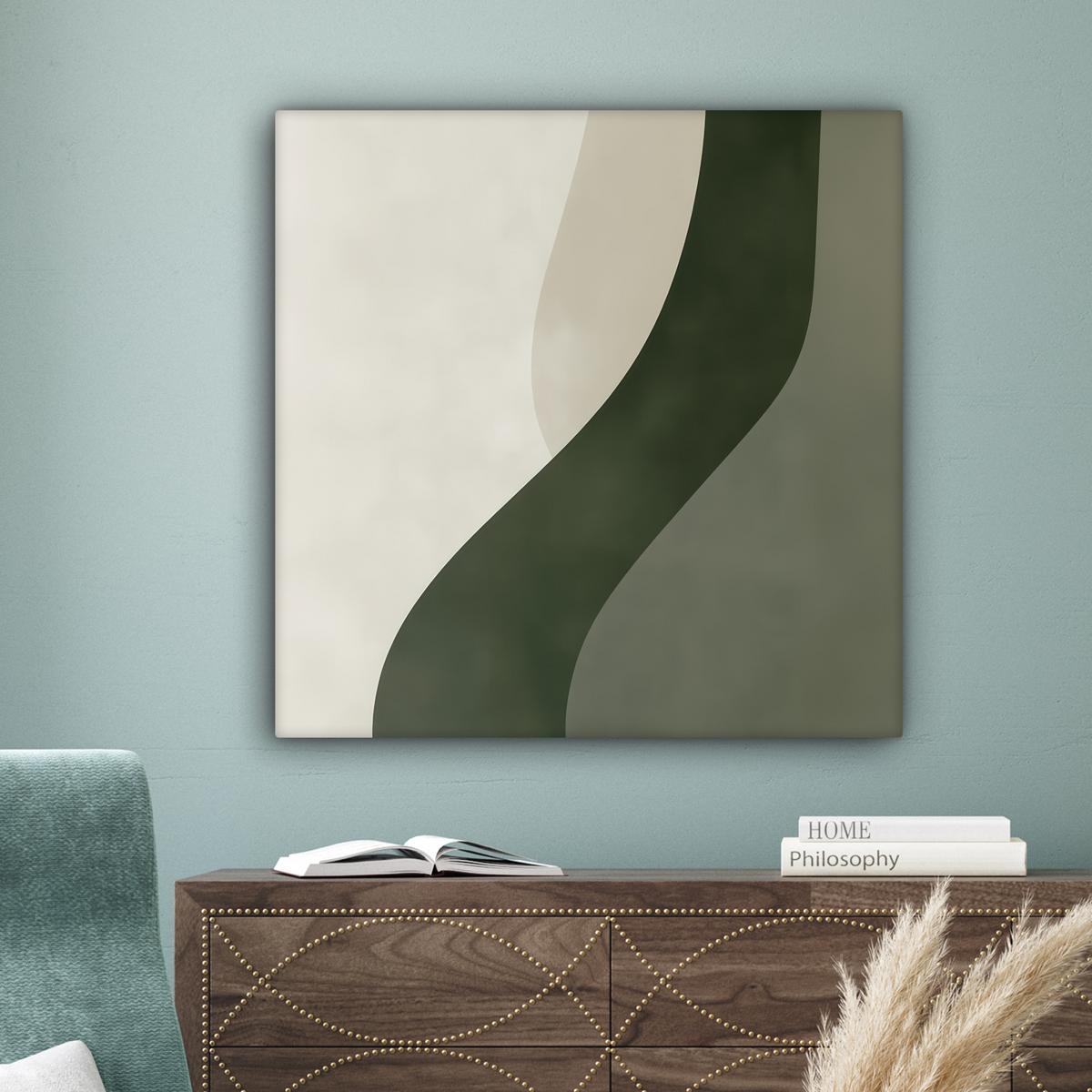 LEINWANDBILD Japandi - Grün - Abstrakt - Modern Deko Groß 90x90 cm - Salbeigrün, Textil (90/90cm) - MuchoWow