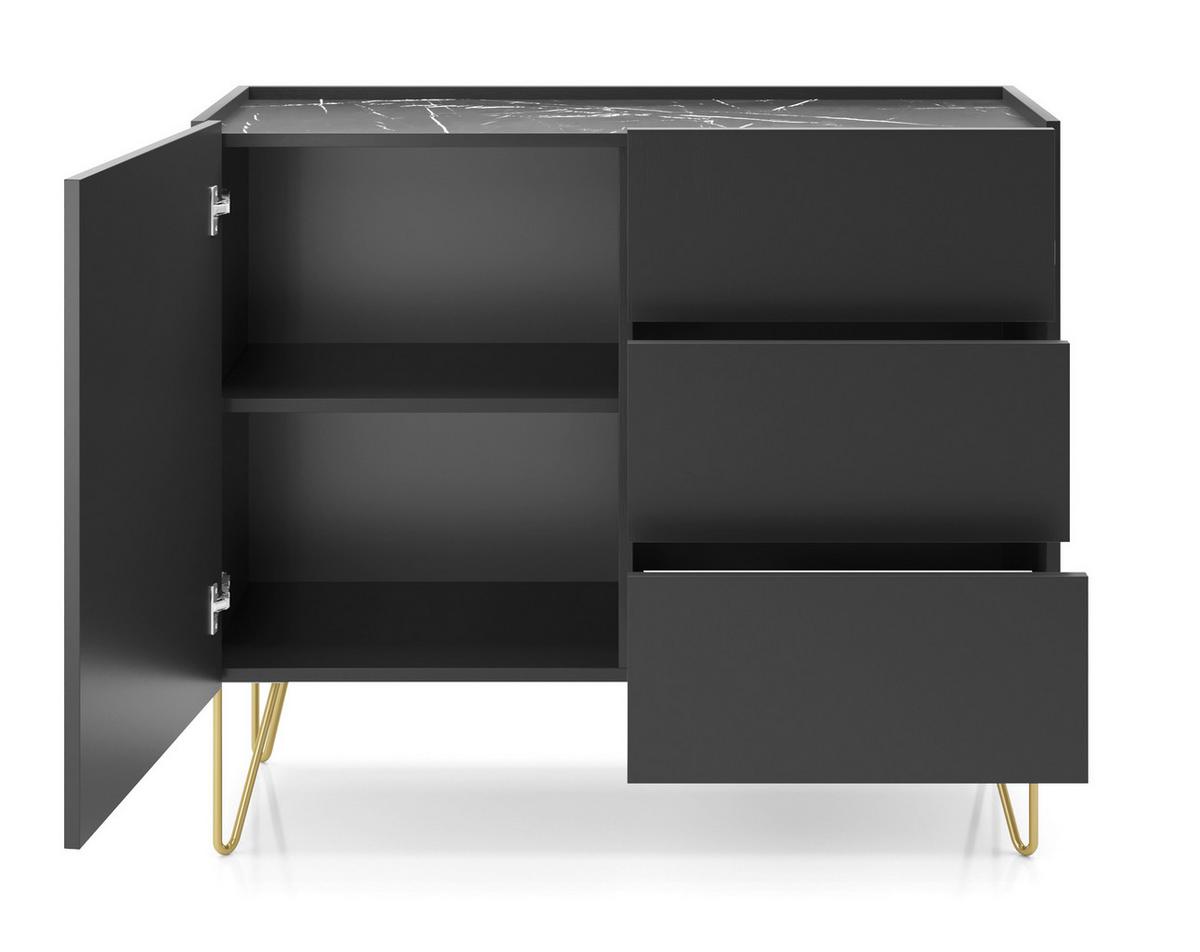 KOMMODE ARMONIA 97/83/37 cm mit 3 Schubladen 1 Türen Schwarz - Schwarz, Holzwerkstoff (97/83/37cm) - MASSENO