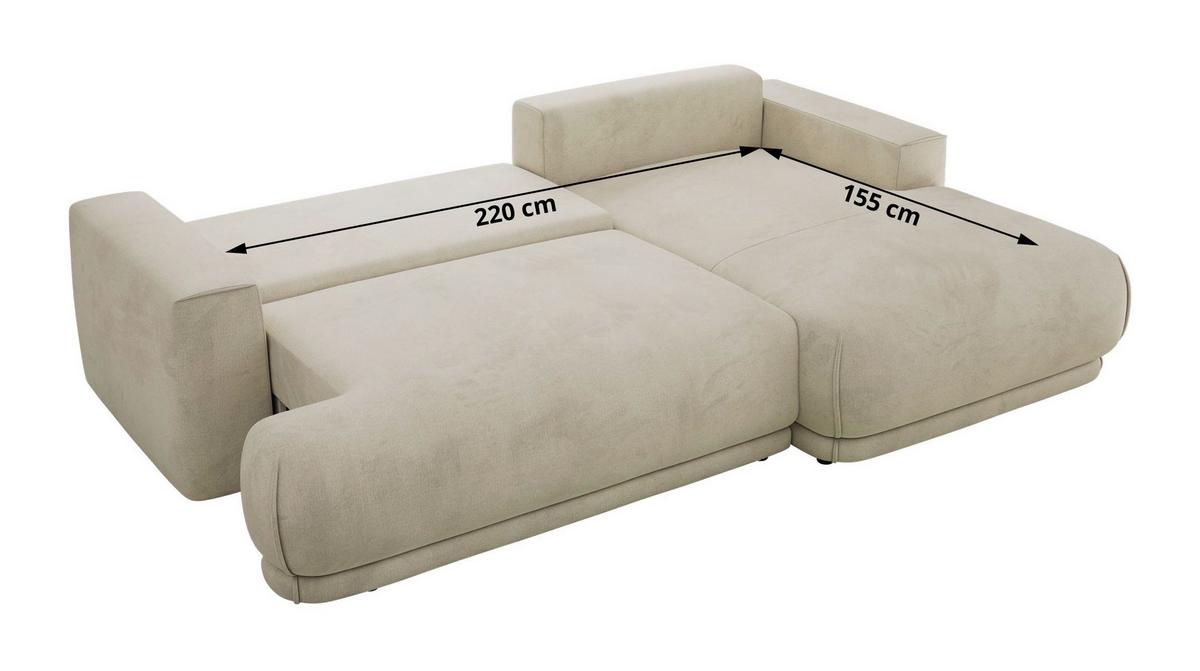 ECKSCHLAFSOFA RINA L Beige Velvet - rechts - Beige/Schwarz, Kunststoff/Textil (170/267cm) - MKS