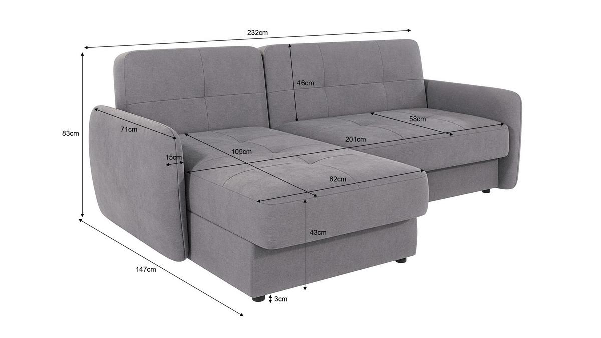 ECKSOFA Lupo Grau Mikrofaser - Schwarz/Grau, Holz/Kunststoff (232/147cm) - S-Style Möbel