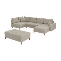 WOHNLANDSCHAFT inkl. Hocker Henrik Beige Boucle - Beige/Braun, Holz/Textil (310/81/161cm) - S-Style Möbel